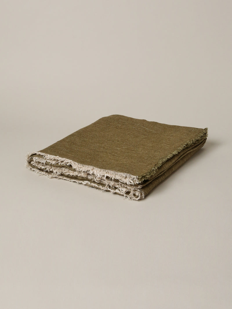 Crumpled Washed Linen Fringed Throw