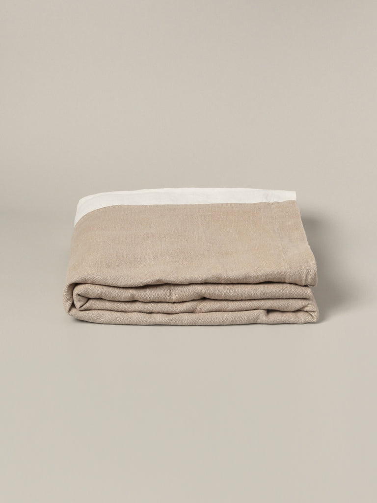Piped Linen Flat Sheet - Natural and Forest- CULTIVER- USA