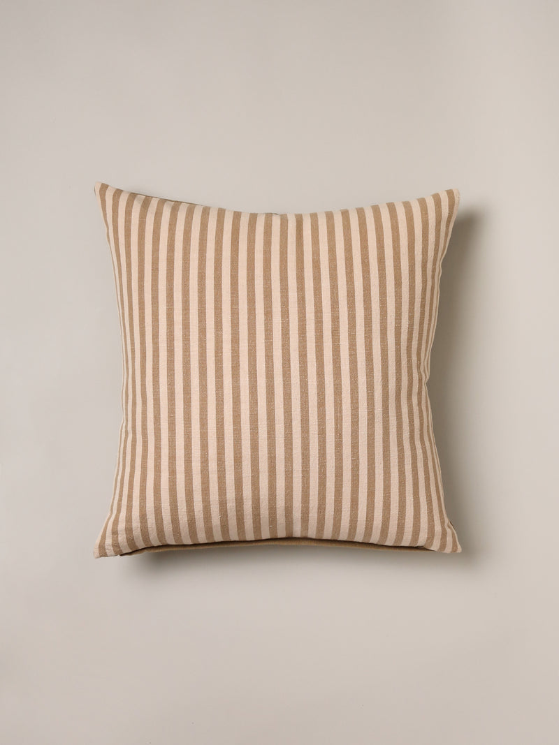 Atrio Vintage Cream and Taupe Linen Pillow with Solid Linen Back